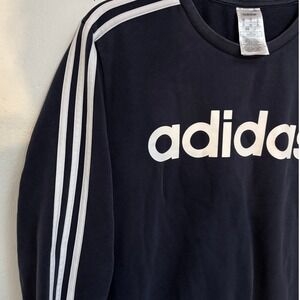 Adidas Mens Essentials 3-Stripes Crewneck Sweatshirt Navy Blue White M